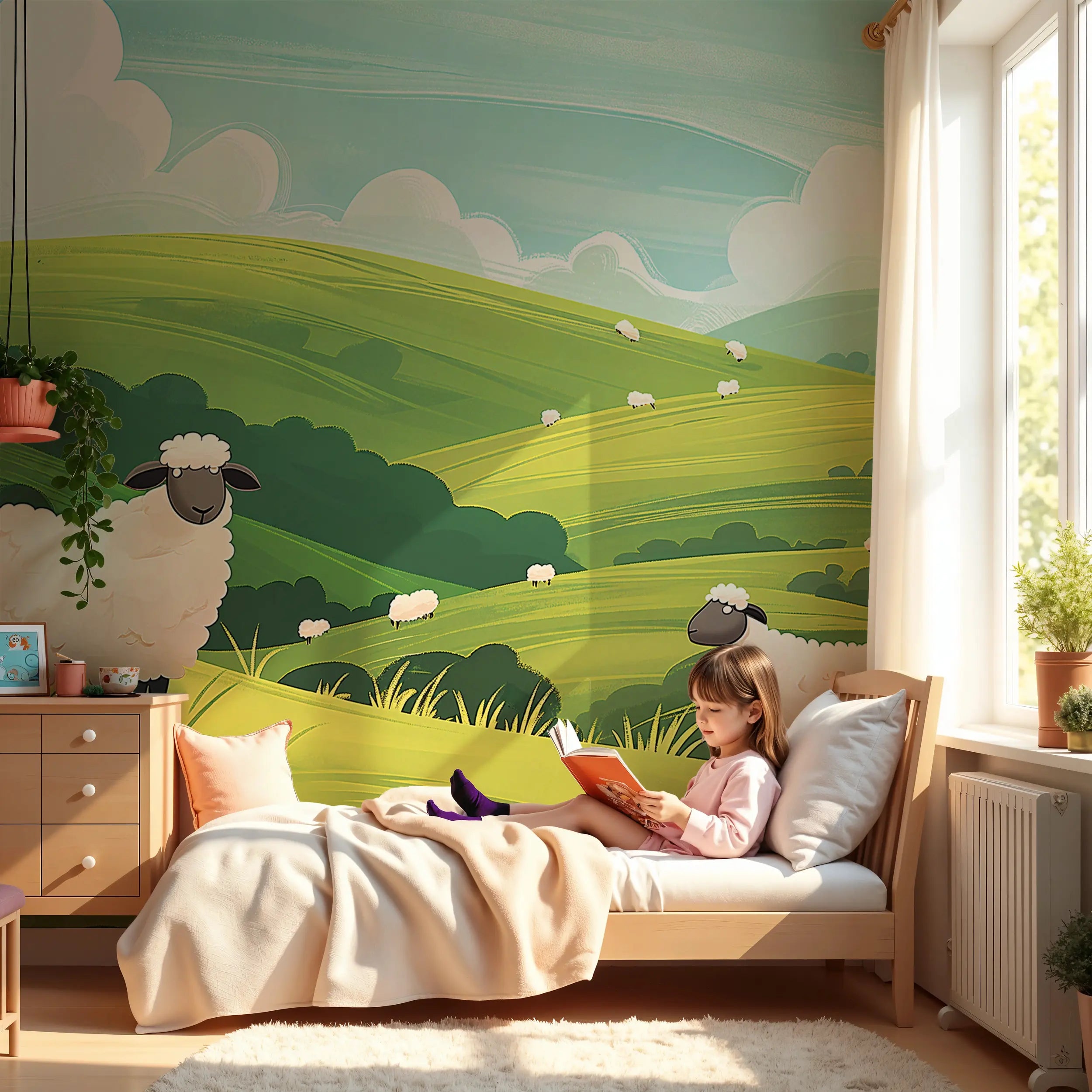 Removable green hills mural for nursery