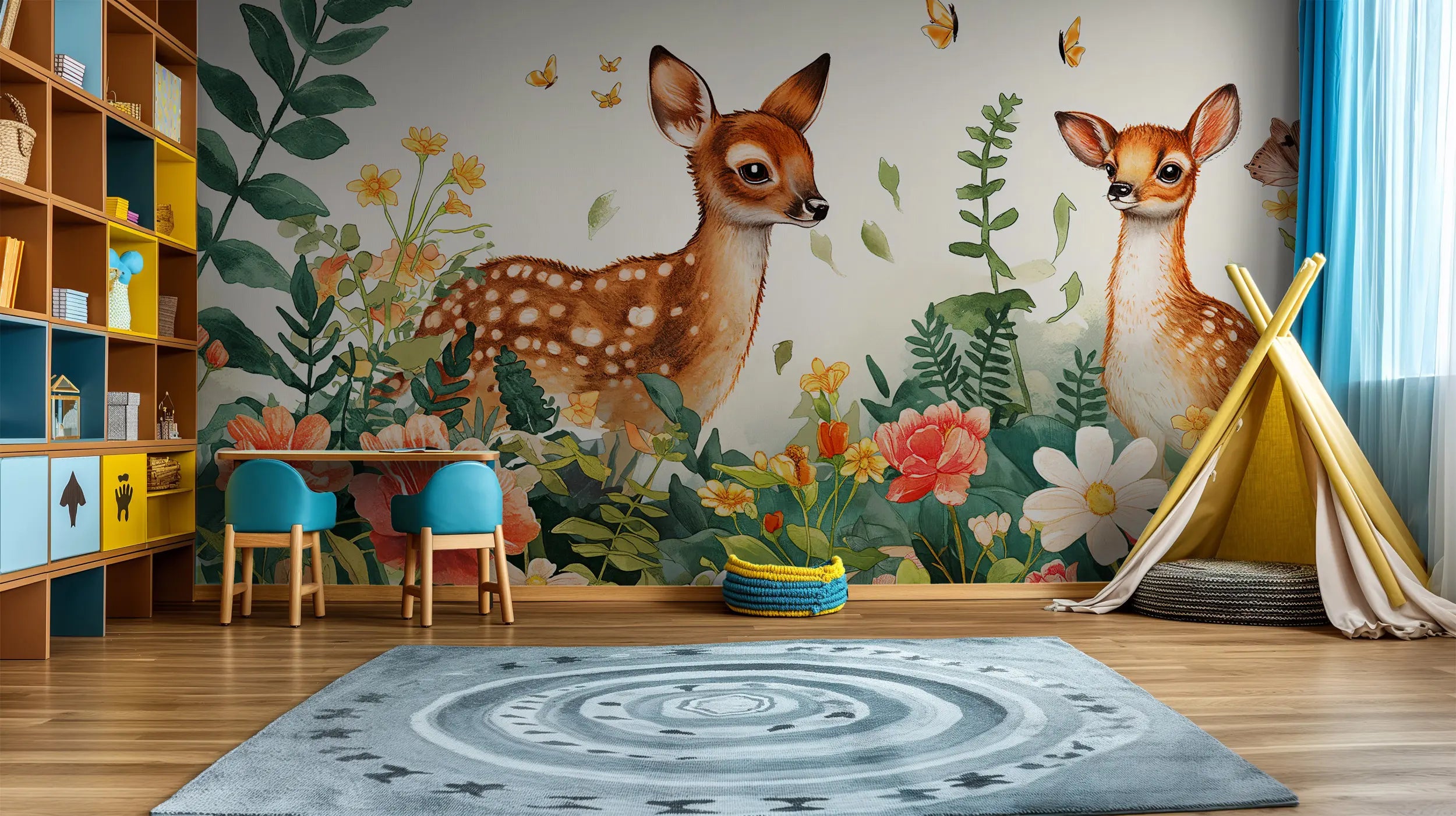 Forest-themed nursery wallpaper