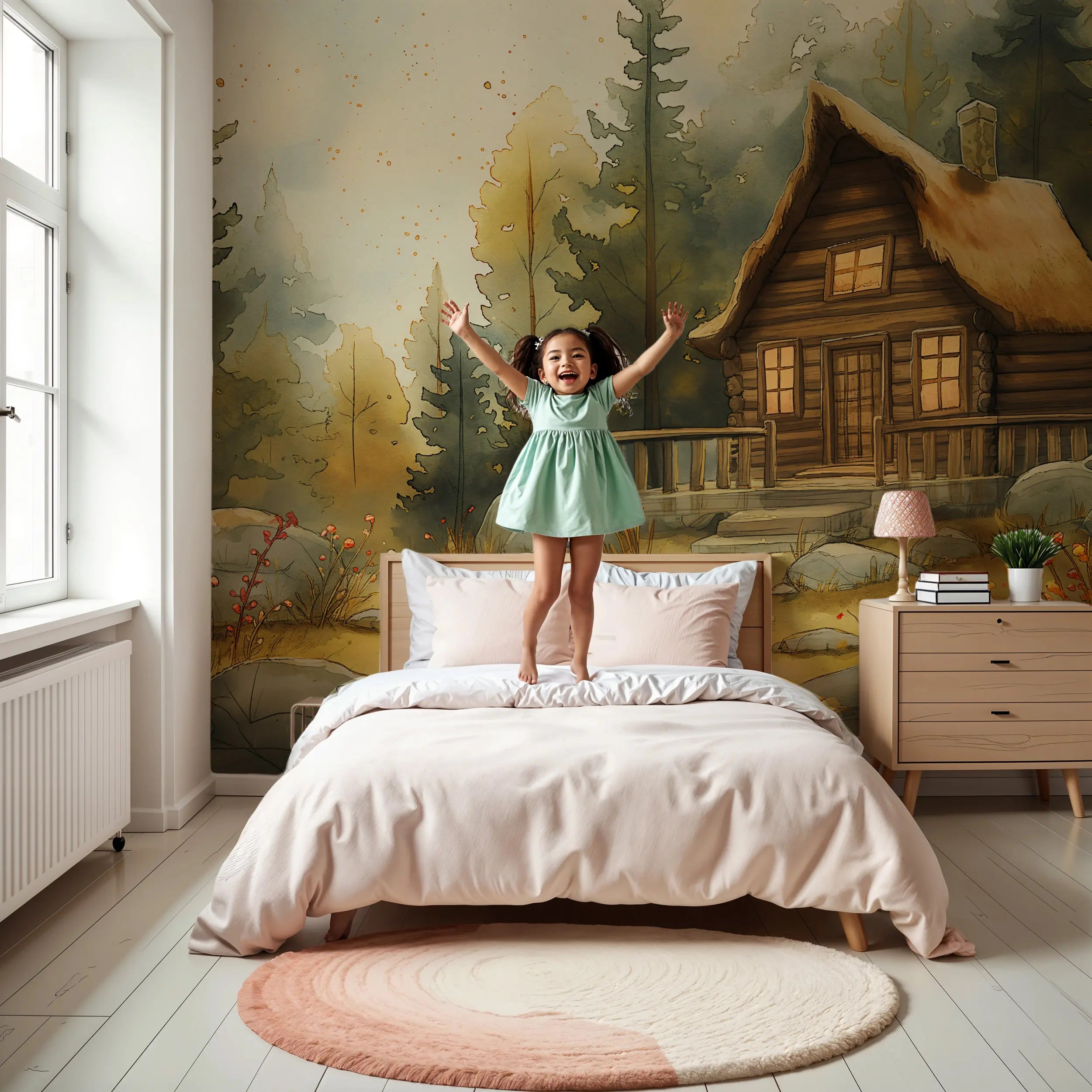 Eco-friendly log cabin wallpaper