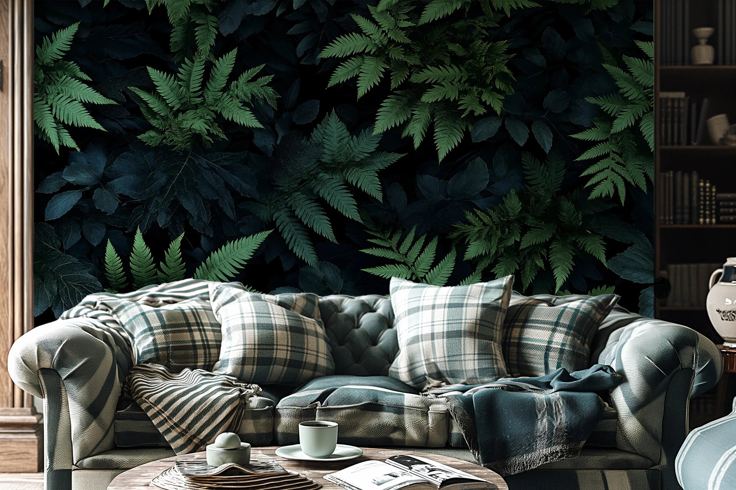 Green wallpaper with ferns