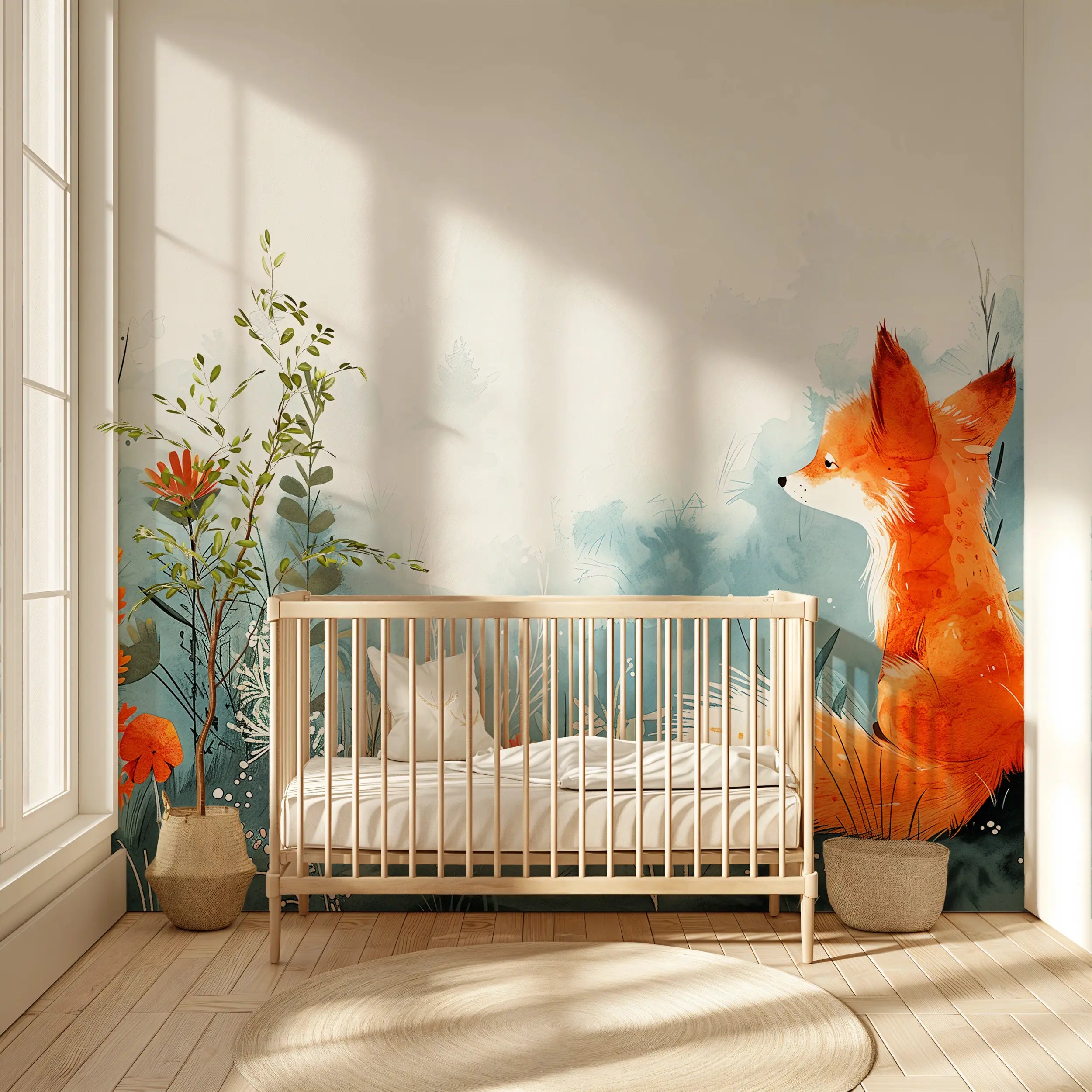 Nursery room fox mural decor