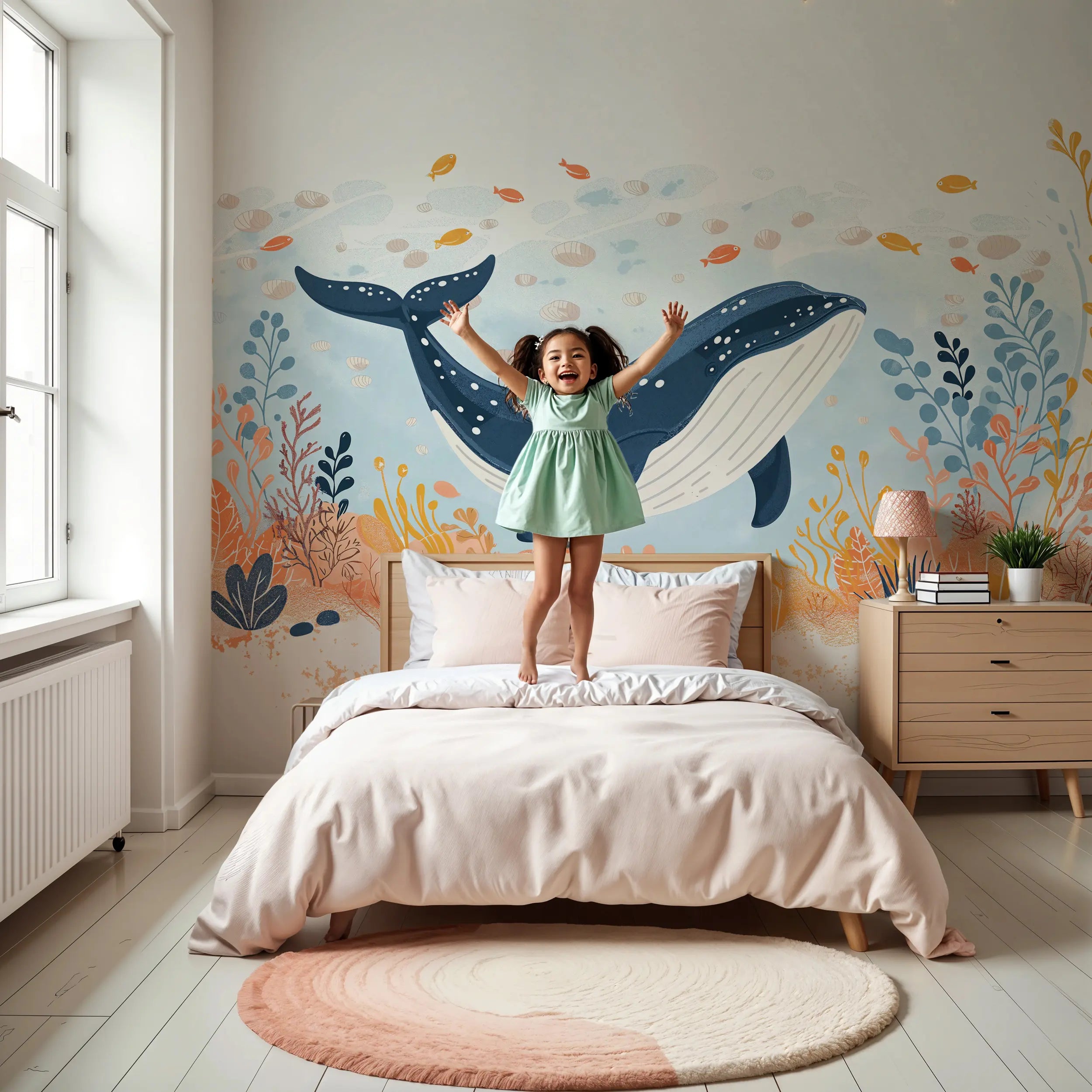 Nursery room whale mural decor