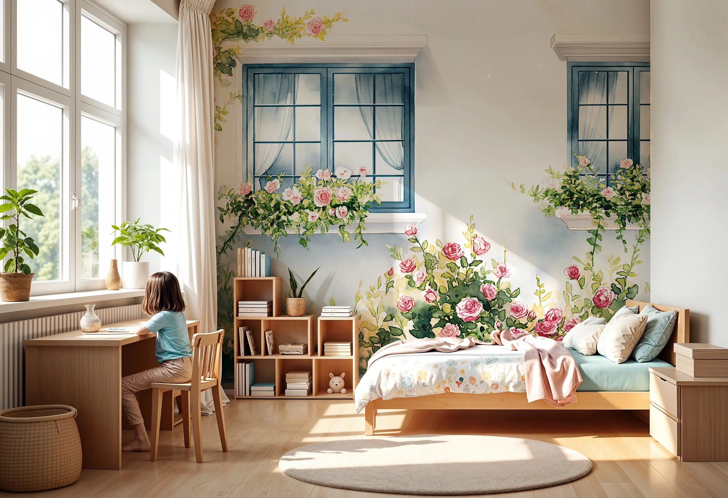 Nursery room rose mural decor