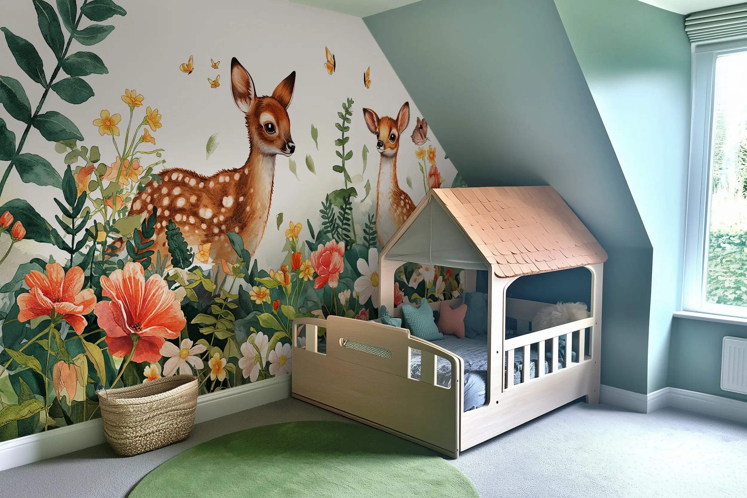 Temporary floral wall art for children