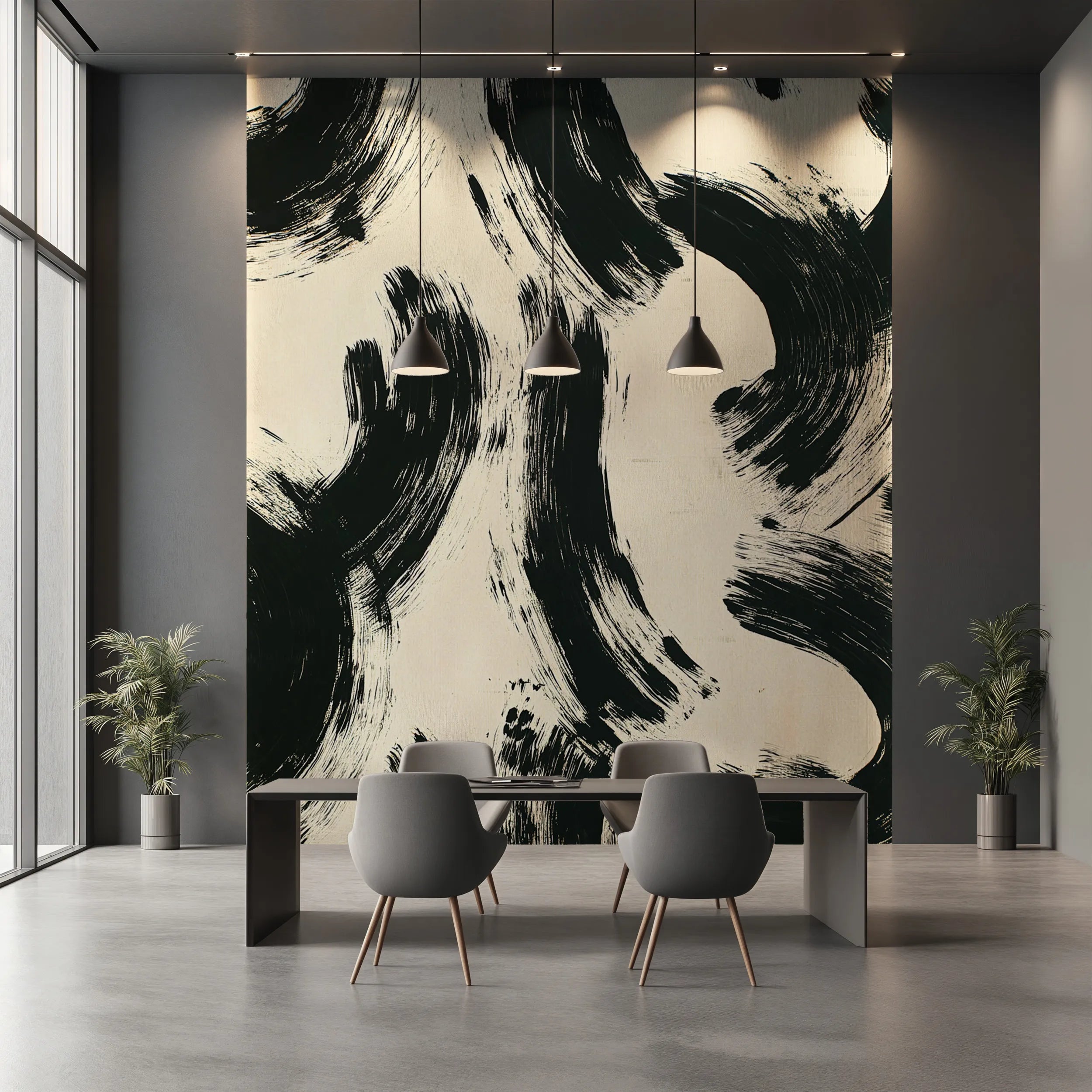 Black brushstroke wallpaper mural