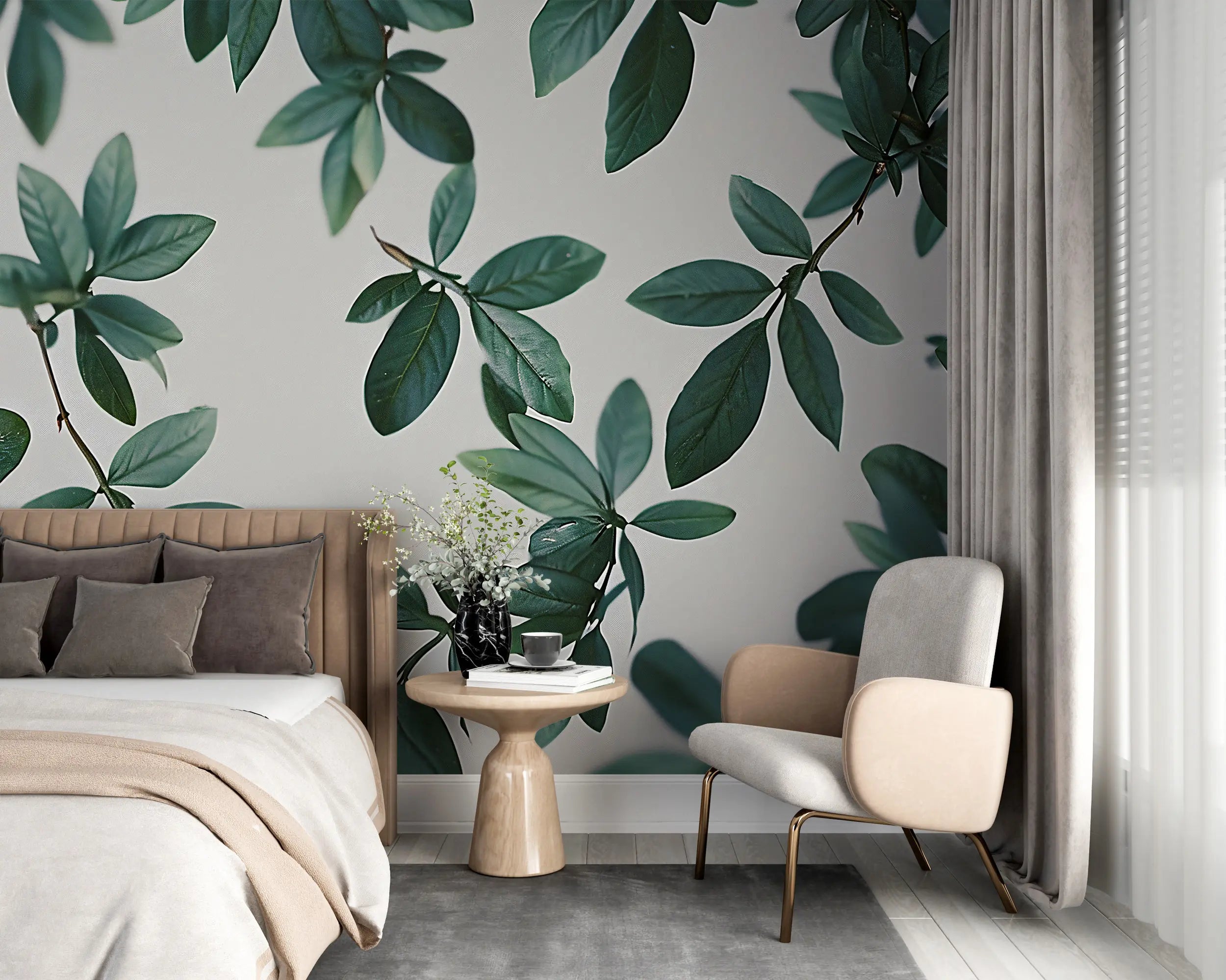 		Green Leaf Wallpaper with Botanical Mura