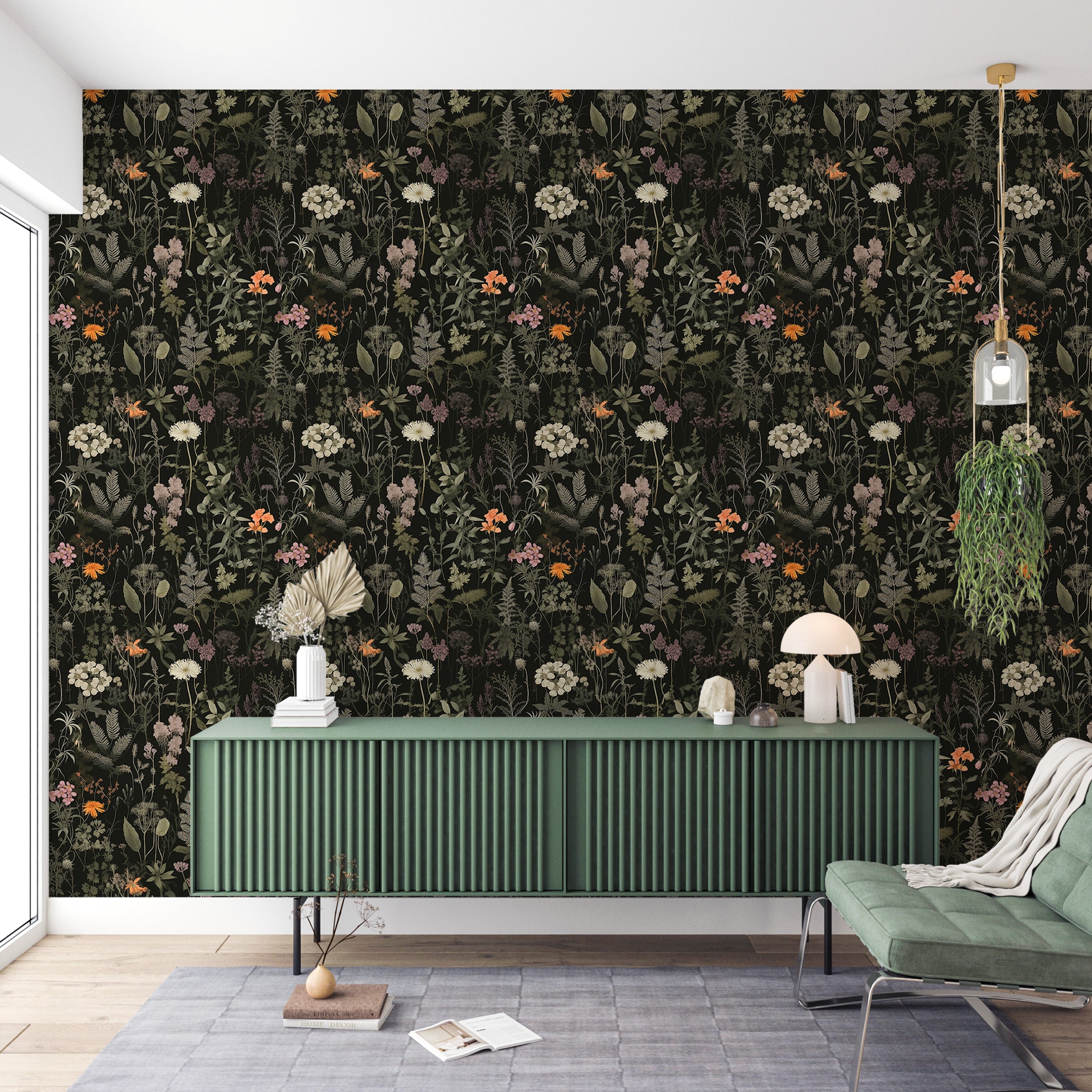 Faded Dark English Botanical Plants Wallpaper by Imagine Wallpaper