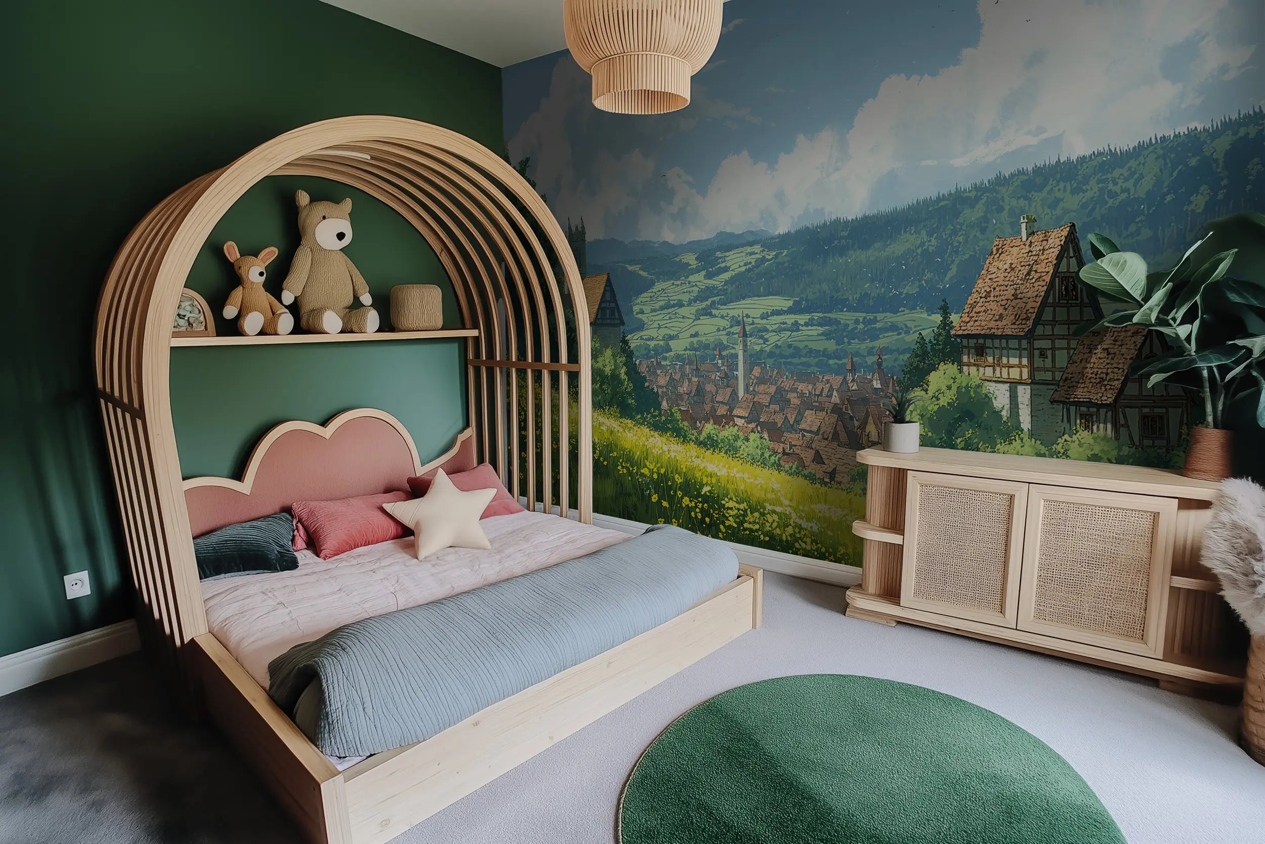 Green landscape kids room decor