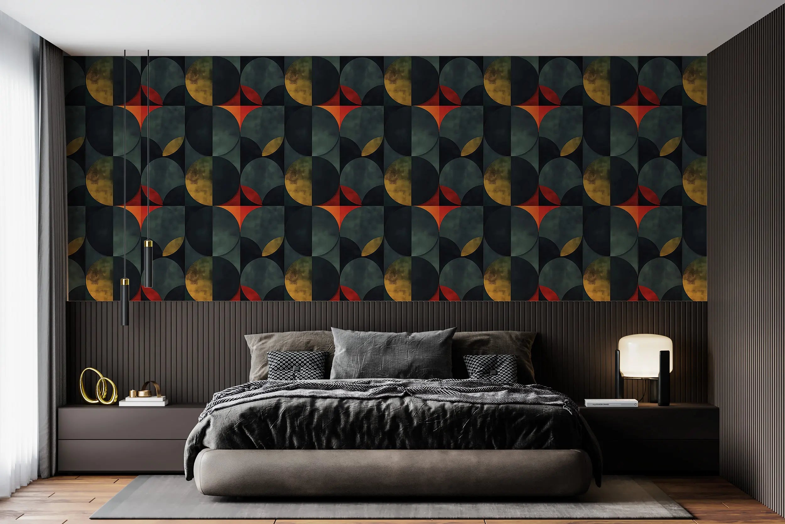 Renter-Friendly Geometric Wall ArtContemporary Dark Green Circle Design