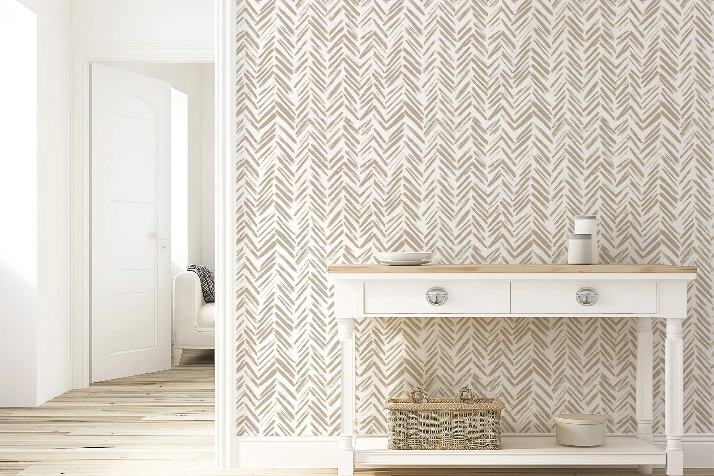 Beige herringbone wallpaper pattern