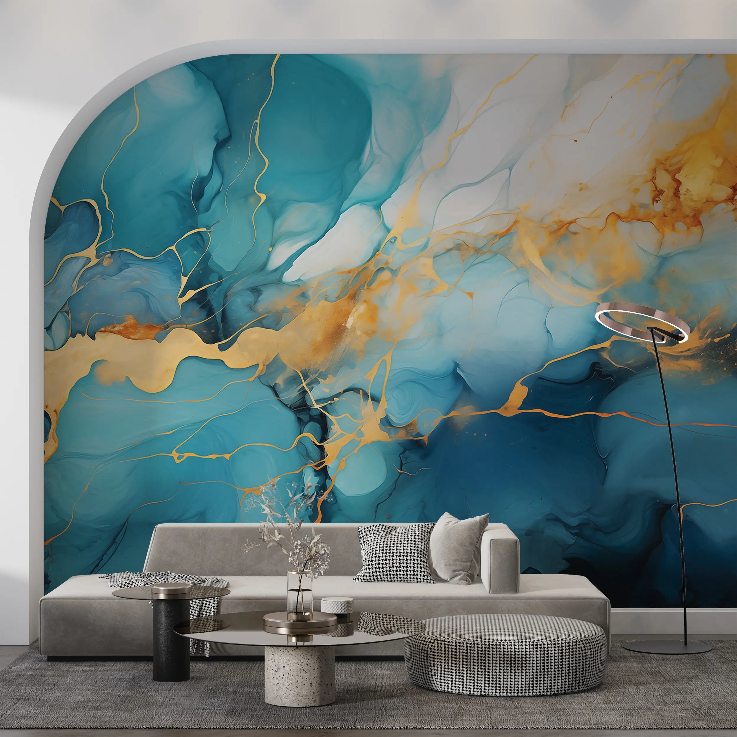 Blue and Gold Abstract Marble Walg