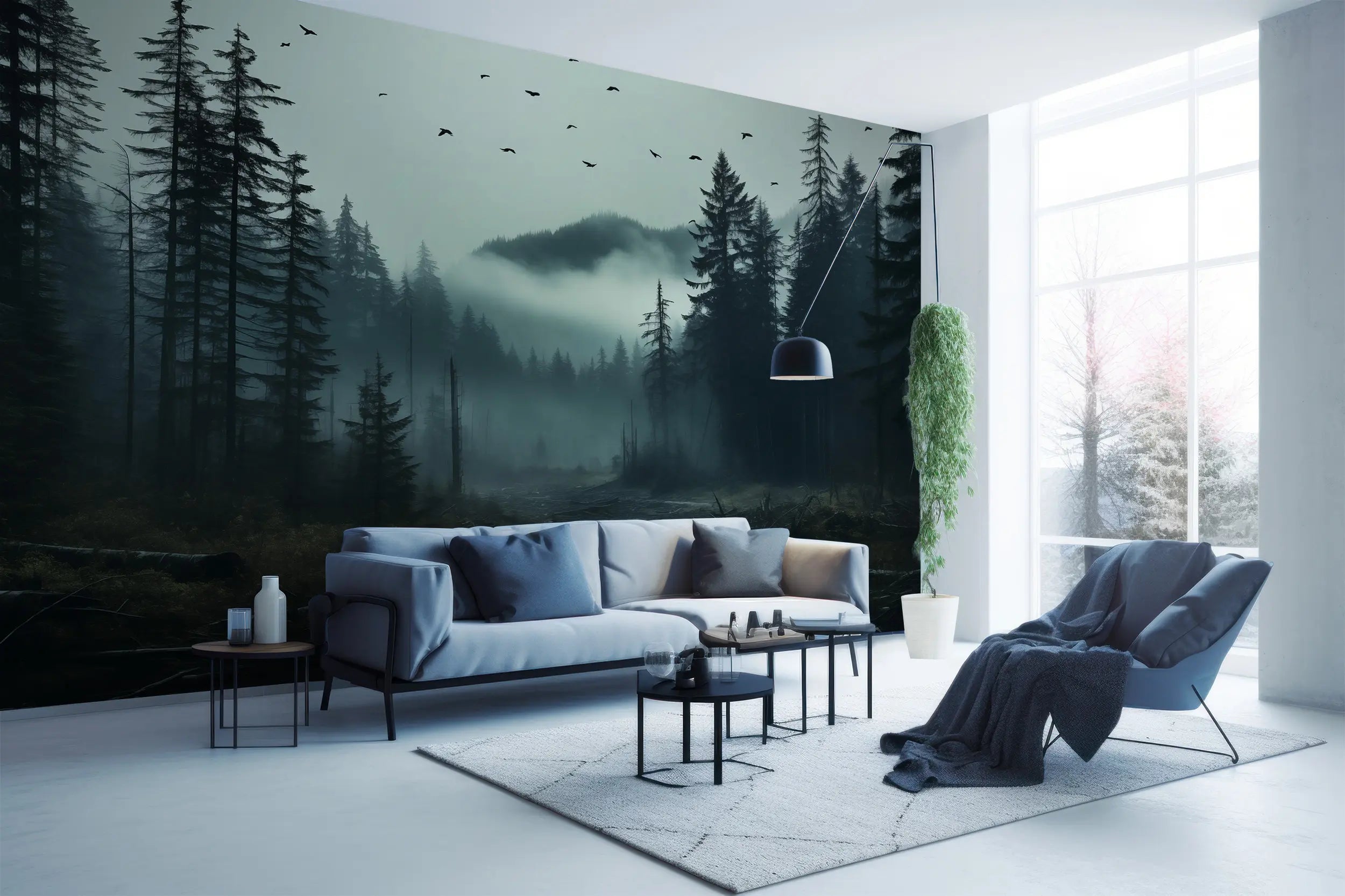 Misty Forest Living Room Wallpaper