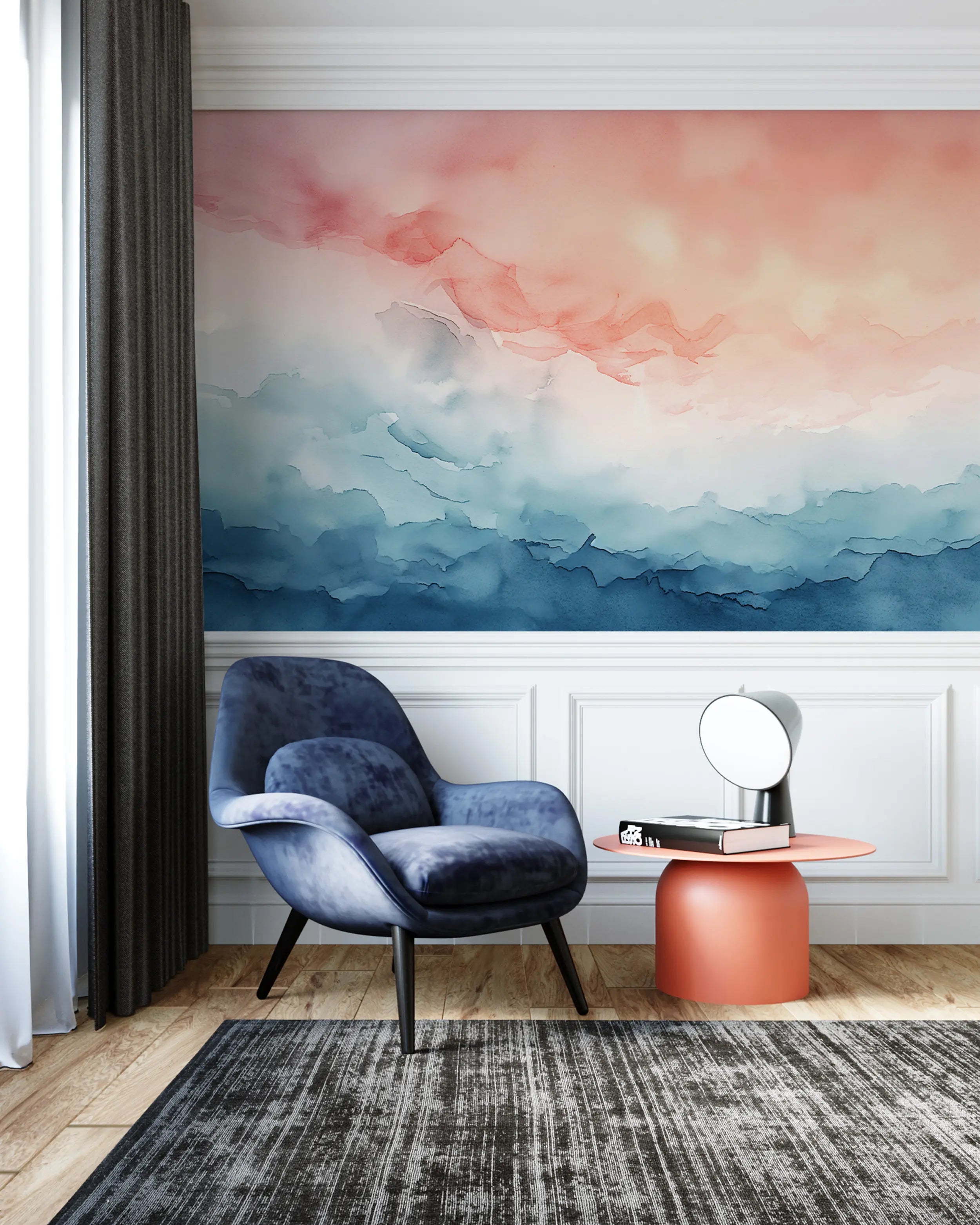 self-adhesive wall mural in lounge