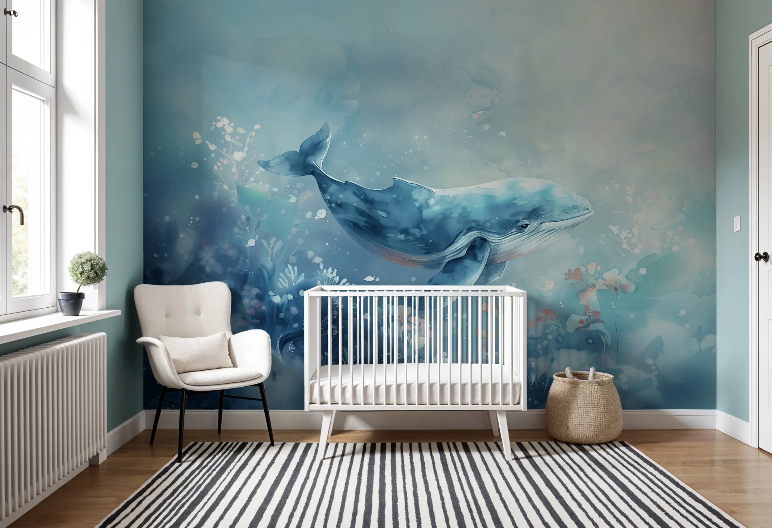 Nursery room whale mural decor