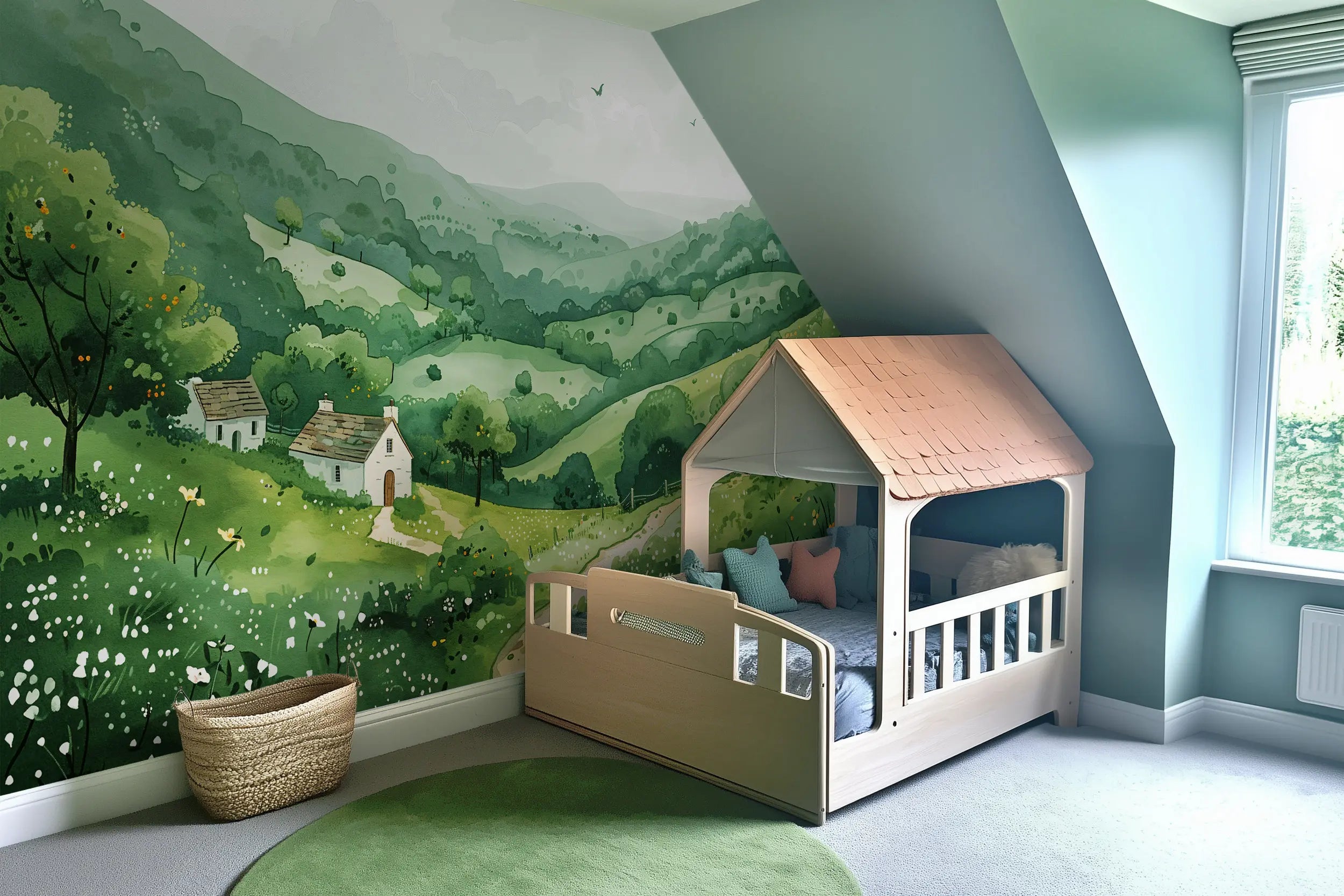 Green landscape kids room decor