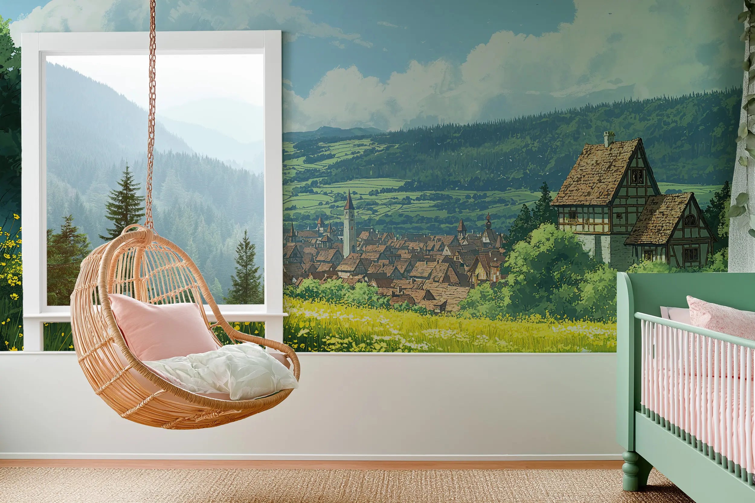 Kids room countryside mural