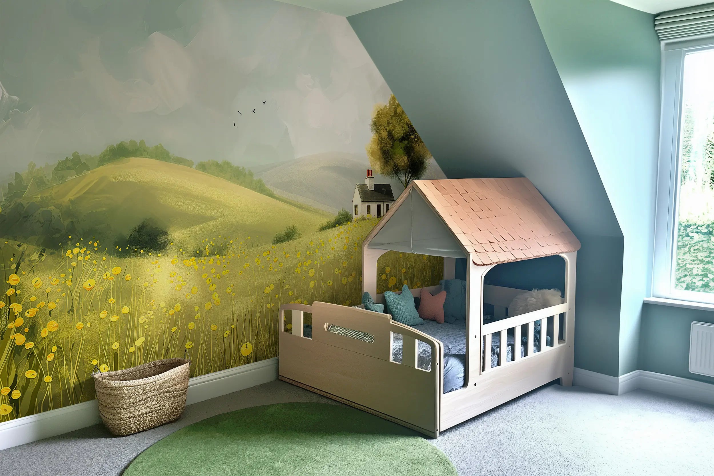 Nursery room countryside mural decor