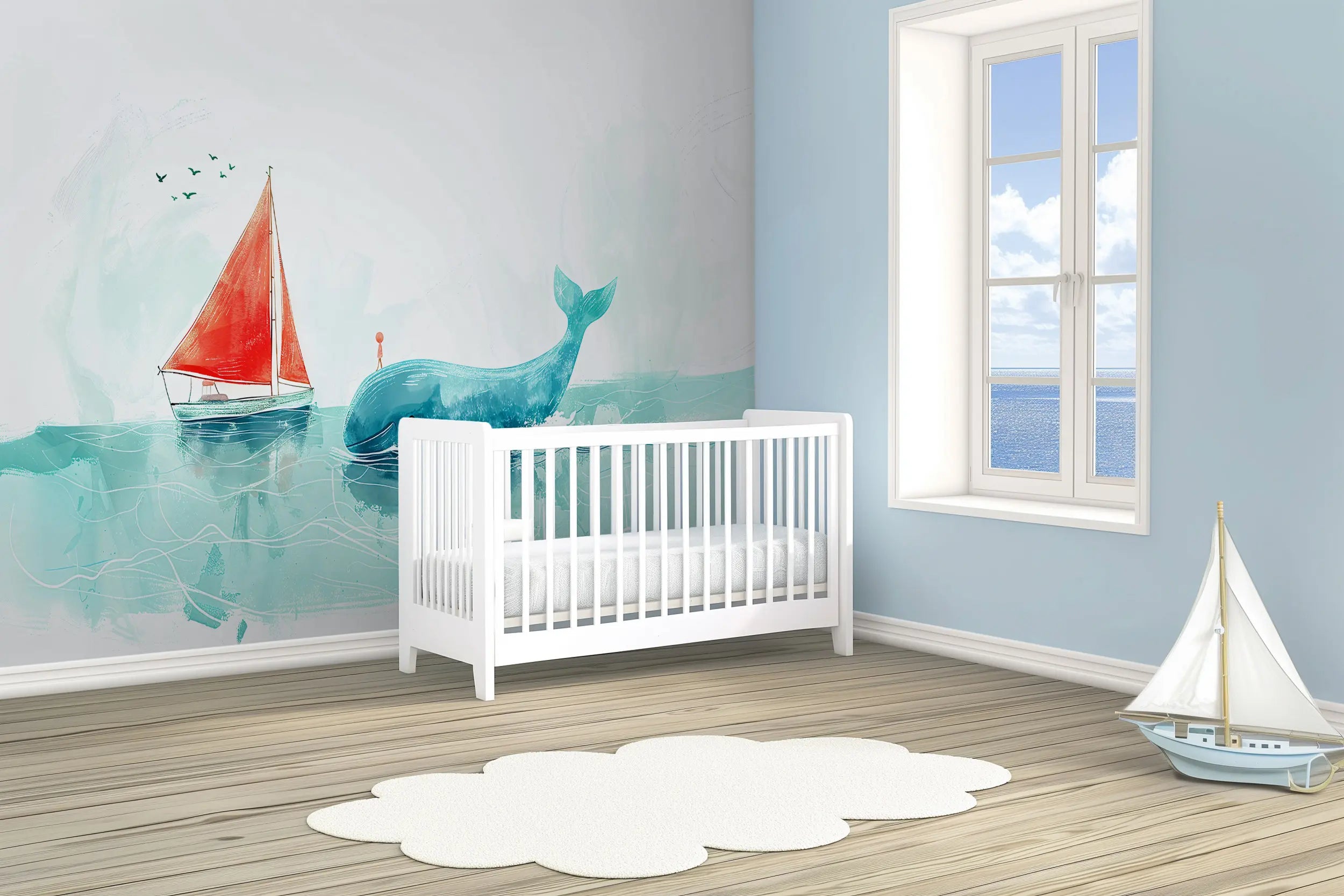 Temporary nautical mural for kids